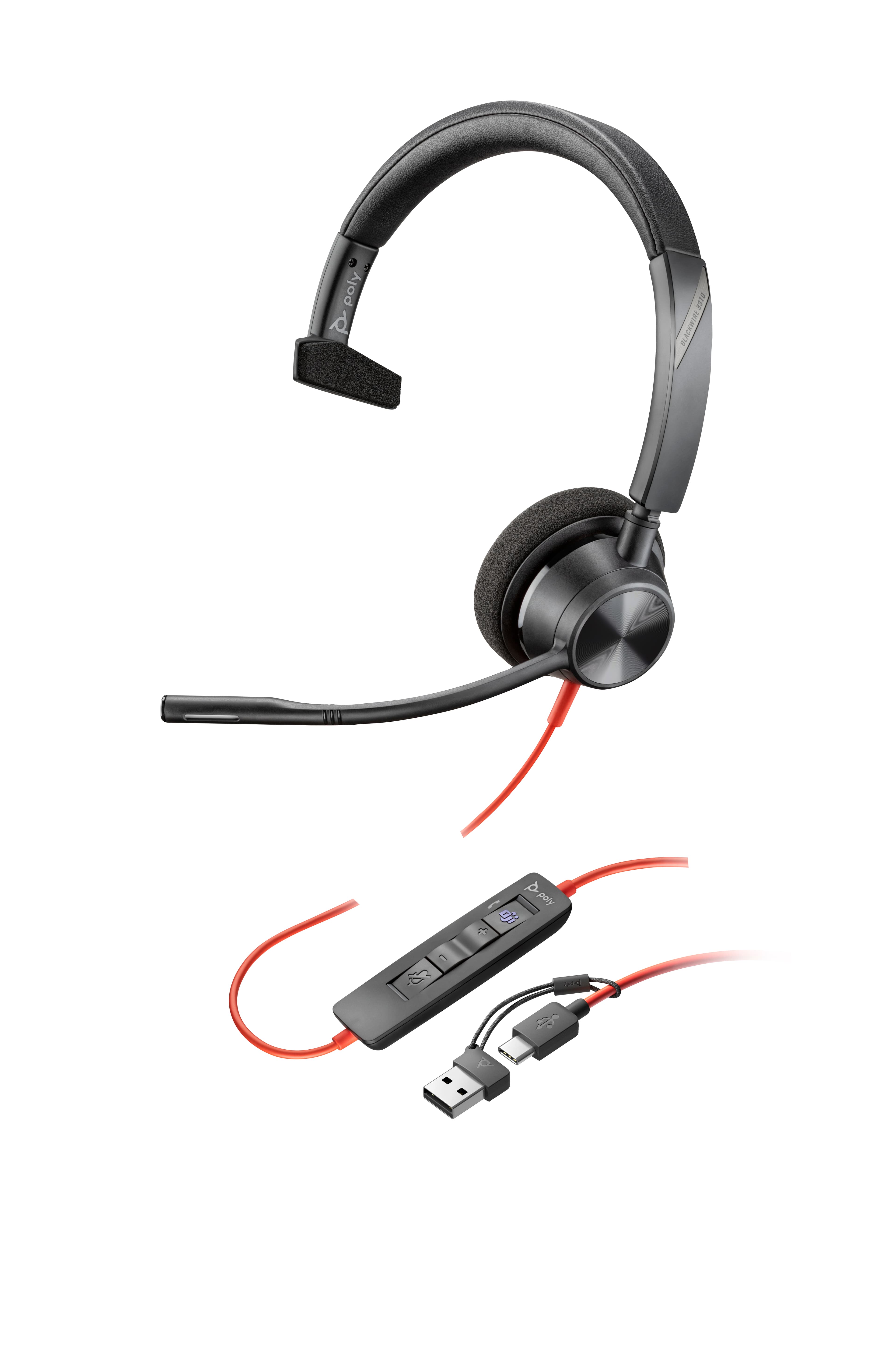 HP Poly Blackwire 3310 Microsoft Teams Certified Headset +USB-C/A Adapter TAA — vue 1 sur 8